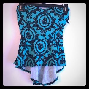 Damask Hi-low Peplum Strapless Top